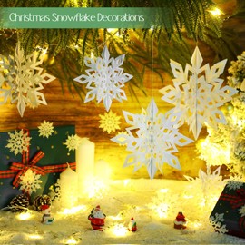 Fullhawl 60 Pcs Large Christmas Hanging Snowflake Decoration Set 24 Pcs 3D Paper Snowflakes Garland Hanging Snowflake 36 Pcs Plastic Glitter Snow Flake Ornament for Winter Christmas Home(White)