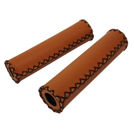 Land-Haus-Shop® Bicycle Grips Scooter Handlebar Grips, Foam Rubber Cover Foam or Leather-Look Faux Leather Retro Look, brown