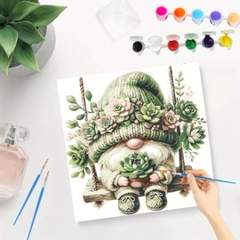 SHICERNHJ Gnome Paint by Numbers Kit for Adults,Succulent Plant Adults' Paint-by-Number Kits for Beginner,DIY Acrylic Paint by Number On Canvas for Home Wall Decor 16X16 Inch