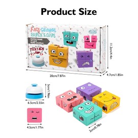 Face Changing Magic Cube Game,Wooden 3d Puzzle Face Changing Cube Game with Bell, Emoji Game Educational Puzzles Toy Board Games for Kids Christmas Birthday (A)