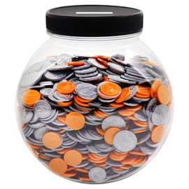 Mczxon Large Coin Bank Jar, Big Clear Plastic Coin Money Tip Change Saving Piggy Jar with Silver Slotted Lid, 2 Placement Methods Large Plastic Coins Piggy Money Change Clear Bank for Adults Teens