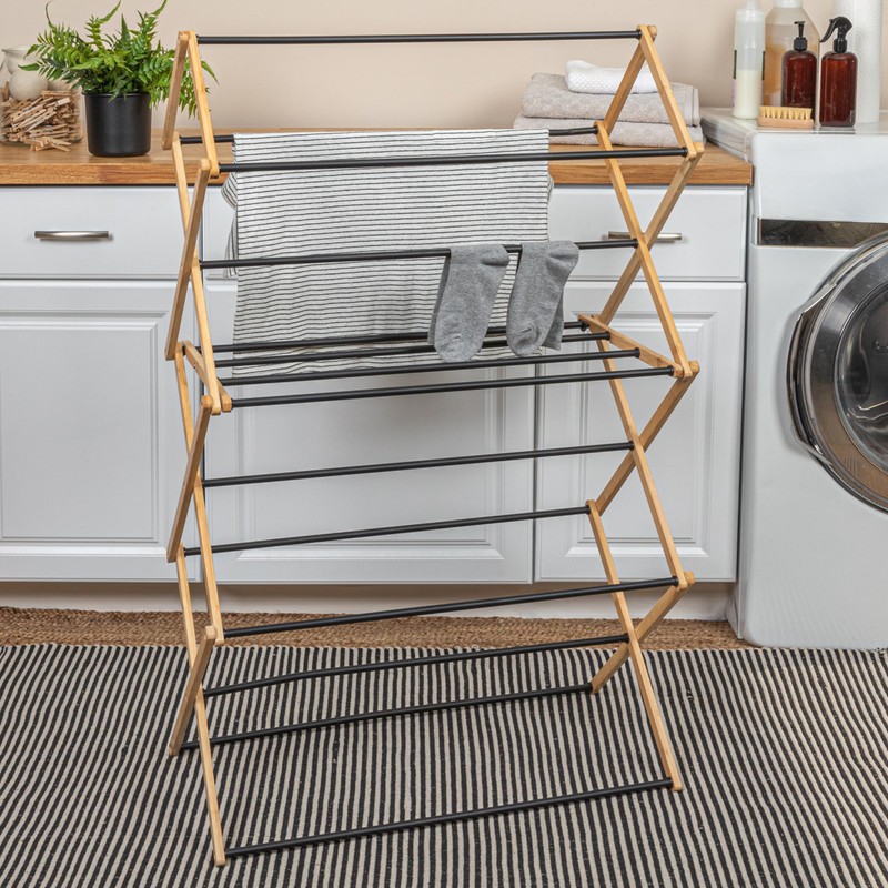 Household Essentials Bamboo Folding Clothes Drying Rack | Large Capacity,