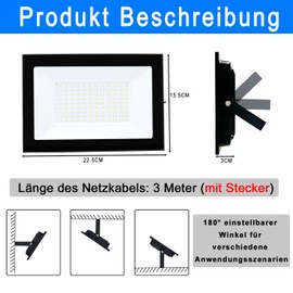 LED Outdoor Spotlight with Plug 100 W Outdoor Floodlight IP66 Waterproof Outdoor Spotlight LED Floodlight for Garage, Garden, Sports Field, Patio, Yard, Super Bright Headlight with 3 m Cable, Warm