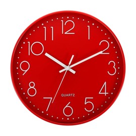 PATIKIL 12 Inch Wall Clock, Battery Operated Silent Non-Ticking Round Wall Clocks for Office Bedroom Decorative, Red