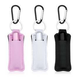 Nogeqi 3 Pcs Chapsticks Holder Keychain for Lipstick Lip Balm Keychain Holder with Clip Clip-on Sleeve Chap Stick Pouch Lip Balm Holsteror Lipstick Tracker Safeguard (Pink Blue Black)