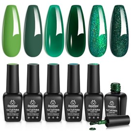 Beetles Carnival Evergreen Gel Nail Polish Set - 6 Colors Glitter Green Sparkle Gel Polish Kit Avocado Dark Green Nail Gel Polish Soak Off UV LED Gel 