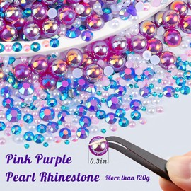 120g Flatback Rhinestones Pearls for Crafting Mix Half Pearl Rhinestones Bulk Nail Clothes Art Shoes Flatback Pearl Rhinestone Craft DIY Blue Purple