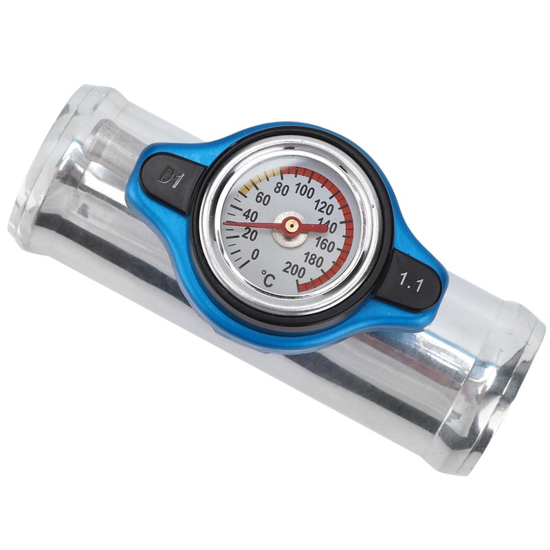 38mm/1.5in Inline Radiator Hose Filler Aluminum With Temperature Gauge for