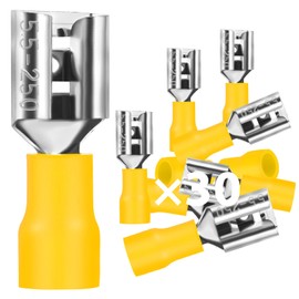 Pack of 20 Blade Receptacles 4-6 mm²/Plug Width 6.35 mm PVC Flat Connector Partially Insulated Cable Lug FDD Cable Connector Made of Tin-Plated Copper