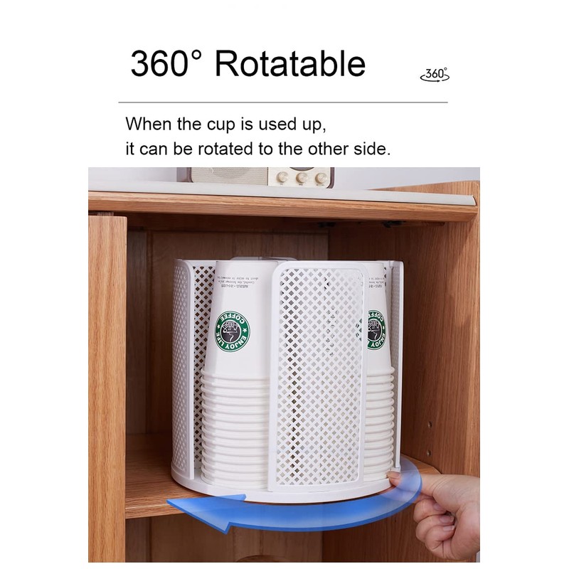 Hosoncovy Cups Holder 360 Rotating Paper Cup Dispenser,Cup Organizer for