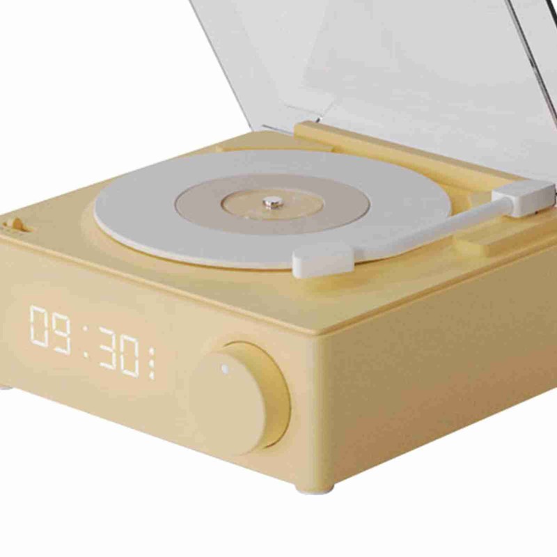 Rotating Vinyl Disc Alarm Clock Speaker Retro 360 Degree Stereo