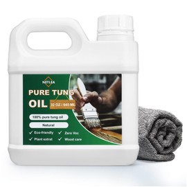 Netlea 32OZ Pure Tung Oil with a Soft Towel for Wood Finishing,Food Safety for Furniture & Countertop,100% Pure Tung Oil for Indoor & Outdoor Unfinished Bare Wood, Furniture,Floors etc