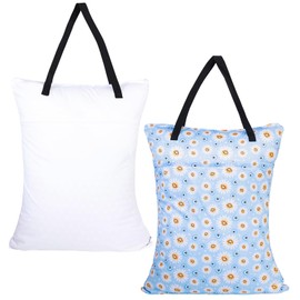 ALVABABY 2 Pack Large Wet Dry Bag Waterproof Hanging Cloth Diaper with Double Zippered Pockets 25x18 inches Laundry Bag HL-B09H433