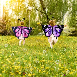 IROLEHOME Kids Butterfly-Wings Costume for Girls Fairy-Wings Toddler-Dress-Up Headband-Mask Butterfly Toys Halloween Party Favors Gifts