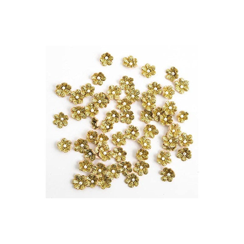 1cm Mini Glitter Paper Craft Flowers - Gold (Pack of