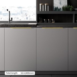 YONFIAFIT 5 Pack 16" (400mm) Overall Length Overall Length Edge Finger Pull, Brushed Brass Aluminium Hidden Furniture Wardrobe Cabinet Drawer Pull Long Concealed Furniture Closet Door Handle, 3699S