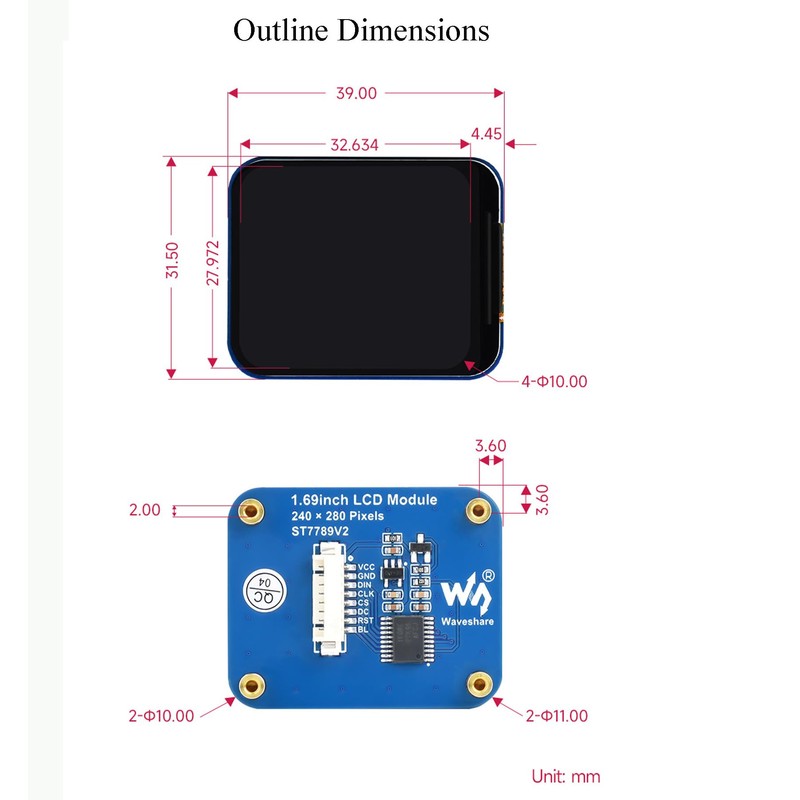 waveshare - Módulo de visualización LCD de 1.7 pulgadas, resolución