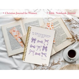 ICEWHITEY Bible Prayer Journal for Women,Christian Notebook for Women Kids,Bible Spiral Notebook Journal for Teen Girls Note Taking,Cute Coquette Preppy Purple Bow School Supplies,5.5x8.3 Inch