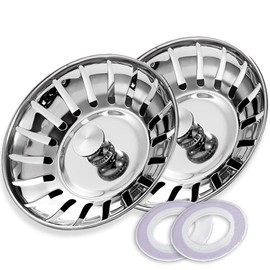 ARCOOZE 2 Pack Kitchen Sink Plug and Strainer- Stainless Steel 304 Kitchen Sink Plug Replacement with 2 Bonus Silicon Seals, Sink Drainer Plug Diameter 78mm (SS-123)