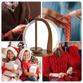 ZMShenMa Wooden Rotatable Spool Holder, High-Performance Magnetic Hand Woven Yarn Holder, Wooden Yarn Shaft Rotating Tool (Brown)