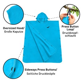 Fit-Flip Poncho Towel - Microfibre Changing Robe Adult - Towelling Swim and Surf Poncho - Quick Dry Hooded Towel for Men and Women - size M, Ocean