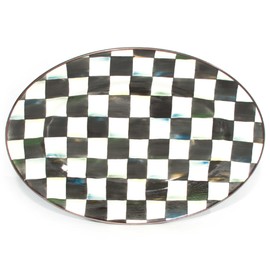 MACKENZIE-CHILDS Enamel Oval Platter, Serving Plate for Entertaining, Small, Black-and-White Courtly Check