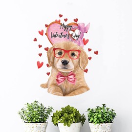 Dog with Red Glasses and Love Heart Vinyl Wall Decal Pet Dog Happy Valentine's Day Nursery Removable Wall Decal Dalmatian Wall Decor Vinyl Decals Bedroom Living Room Kitchen Wall Decor