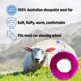 Andalus Australian Sheepskin Long Wool Steering Wheel Cover for Women & Men - Universal 15 Inch Steering Wheels & Accessories - Eco-Friendly Wheel Cover for Car - Car Accessories (Hot Pink)