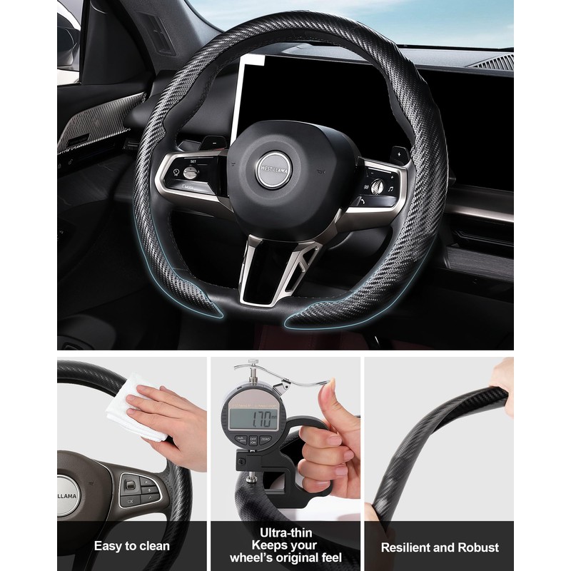 West Llama Flat Bottom Car Steering Wheel Cover,D-Shaped Carbon Fiber