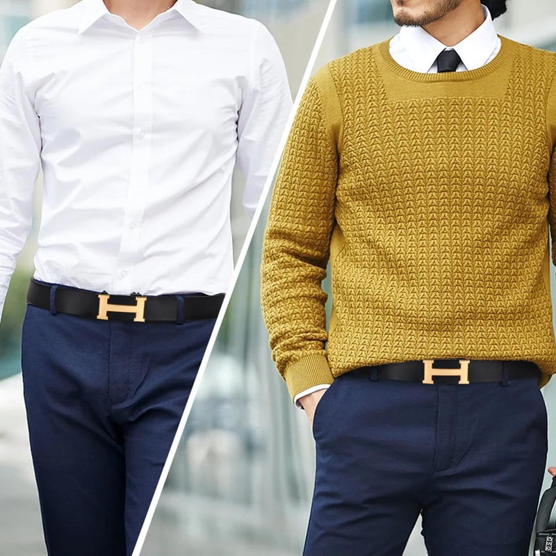 Aurolran Men&Womens Leather Dress Belt Business Automatic Buckle Belt Color-Black