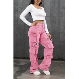 Ryehack Women’s Baggy Jeans Y2k Cargo Jeans Casual High Waist Baggy Denim Cargo Pants with Pockets Streetwear