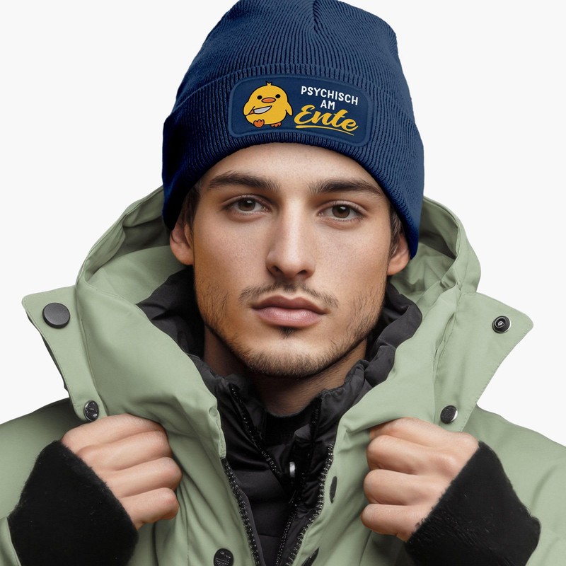 MoonWorks® Men's Beanie with Patch Knitted Hat Saying Meme Psychical