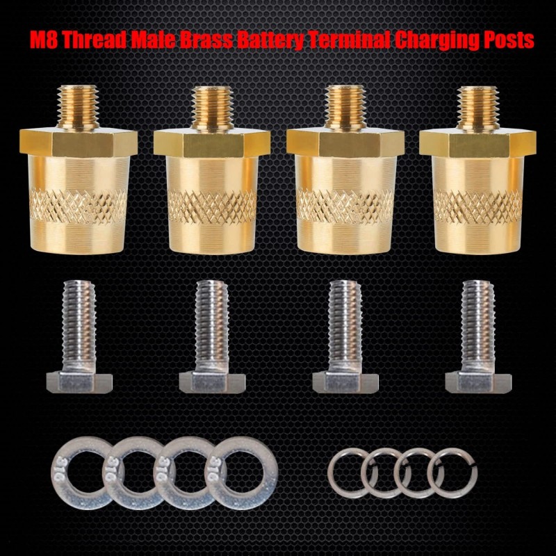 Ampper M8 Thread Male Brass Battery Charging Post Terminals, M8