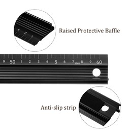 Kozelo Raised Grip Metal Ruler - [60cm ] Aluminum Alloy Precise Measurement Cutting Straight Protective Ruler Ruler Black for Office Measure Cut Drawing Use, 1mm Precision