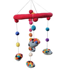 Handmade Felt Hedge Hog Animal Mobile, Hedge hog Colorful Pom Pom Balls Mobile for Nursery Decor,Baby Room Decor, Colorful Animal Mobile