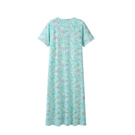 Keyocean Nightgowns for Women, Soft 100% Cotton Lightweight Short Sleeves Ladies Sleeping-gown, Lotus Leaves on Light Green, X-Large(XL)