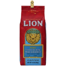 Lion Coffee Chocolate Macadamia Nut Flavored Coffee (Ground, Light Medium Roast, International Blend, 10oz Bag)