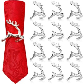 LATERN 12Pcs Christmas Reindeer Napkin Rings, 6CM Silver Deer Napkin Holders Reindeer Napkin Buckle for Christmas Lunch Thanksgiving Party Holiday Wedding Table Decoration