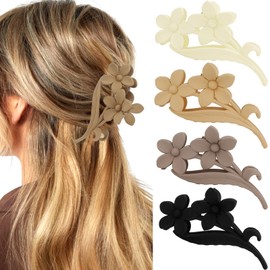 KICOSY 4Pcs Flower Hair Clips for Women Matte Neutral Color Flower Claw Clips Floral Decorative Hair Clips for Thick