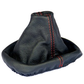 L & P Car Design Shift Boot Cover Genuine Leather Compatible with VW Golf MK4 4 IV for Bora MK4 for Jetta MK4 1997-2006 Manual Transmission Black red Stitch