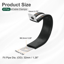 sourcing map 1-1/4"(32mm) Cable Clamp, 304 Stainless Steel Rubber Cushioned Insulated Clamp R Shape Metal Clamp Tube Holder for Pipe Hose Wire Cord Installation 8Pcs