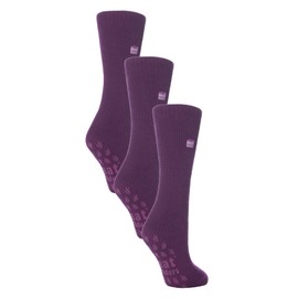 HEAT HOLDERS - 3 Pair Multipack Womens Slipper Socks with Rubber Sole Grips | Indoor Non Slip Fluffy Thermal Socks for Winter (4-8, Lavender)