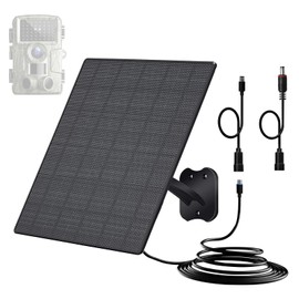 Vuebee 10W Solar Panel for Security Camera, 5V Micro USB Solar Charger for Trail Camera Outdoor, Camera Charger with USB C Port and DC 5.5x2.1mm Port, Long Charging Cable