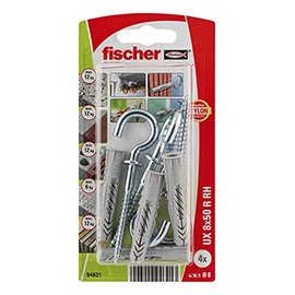 fischer | Kit de 4 Taquetes UX de Nylon 8x60 mm Con 4 Armellas, Para Todo Tipo De Pared
