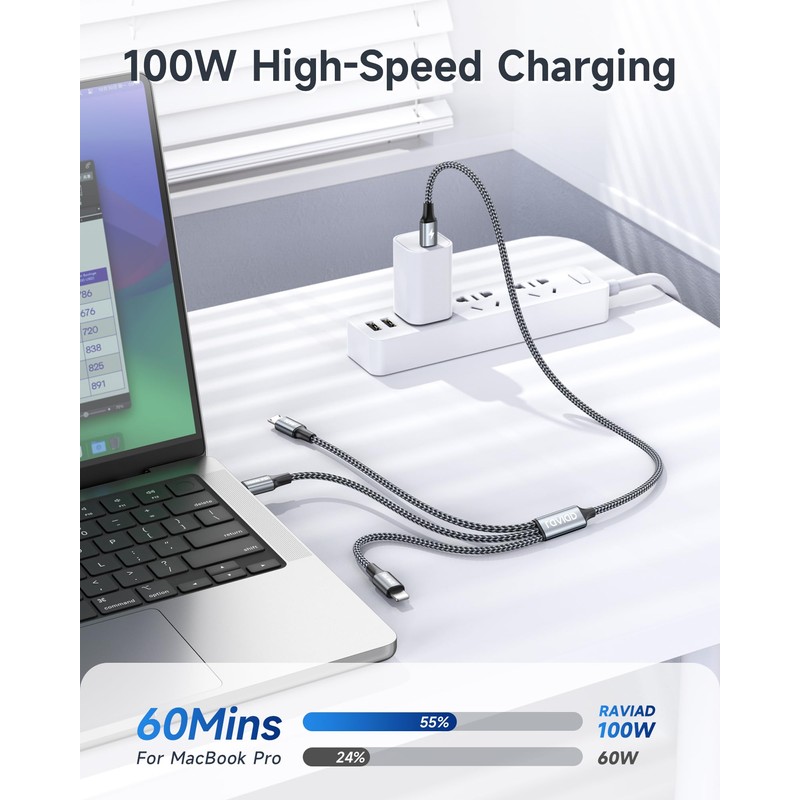 RAVIAD 100W 3 in 1 Charging Cable 50CM