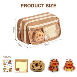 KUIRUNRX® Pencil case, multi-layer cute pencil case, school supplies, pencil case, large pencil case with accessories, can be used as a gift for friends and family, brown, cute