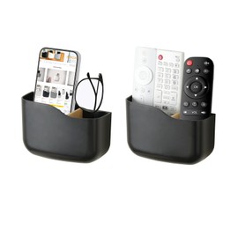 SUNFICON Remote Holder Wall Mount TV FAN Remote Control Holder Bedside Caddy Wall Organizer Phone Holder for Office Adhesive Media Player Controller Holder Box Tray Home Desk Nightstand 2 Black