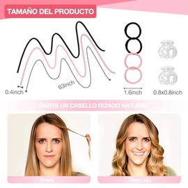 Rizadora para Cabello Sin Calor, 2 Piezas ondas Sin Calor con Pinzas y Banda Elstica, Cabello Sin Calor para Dormir para Olas Finas, Espuma Suave...  