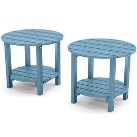 YEFU Adirondack Side Table, 18" Double Outdoor Side Table Set of 2, Poly Lumber end Table, Weather Resistant for Indoor, Patio, Pool, Porch, Backyard-Blue