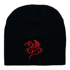 Red Dragon Cuffless Short Beanie - Black